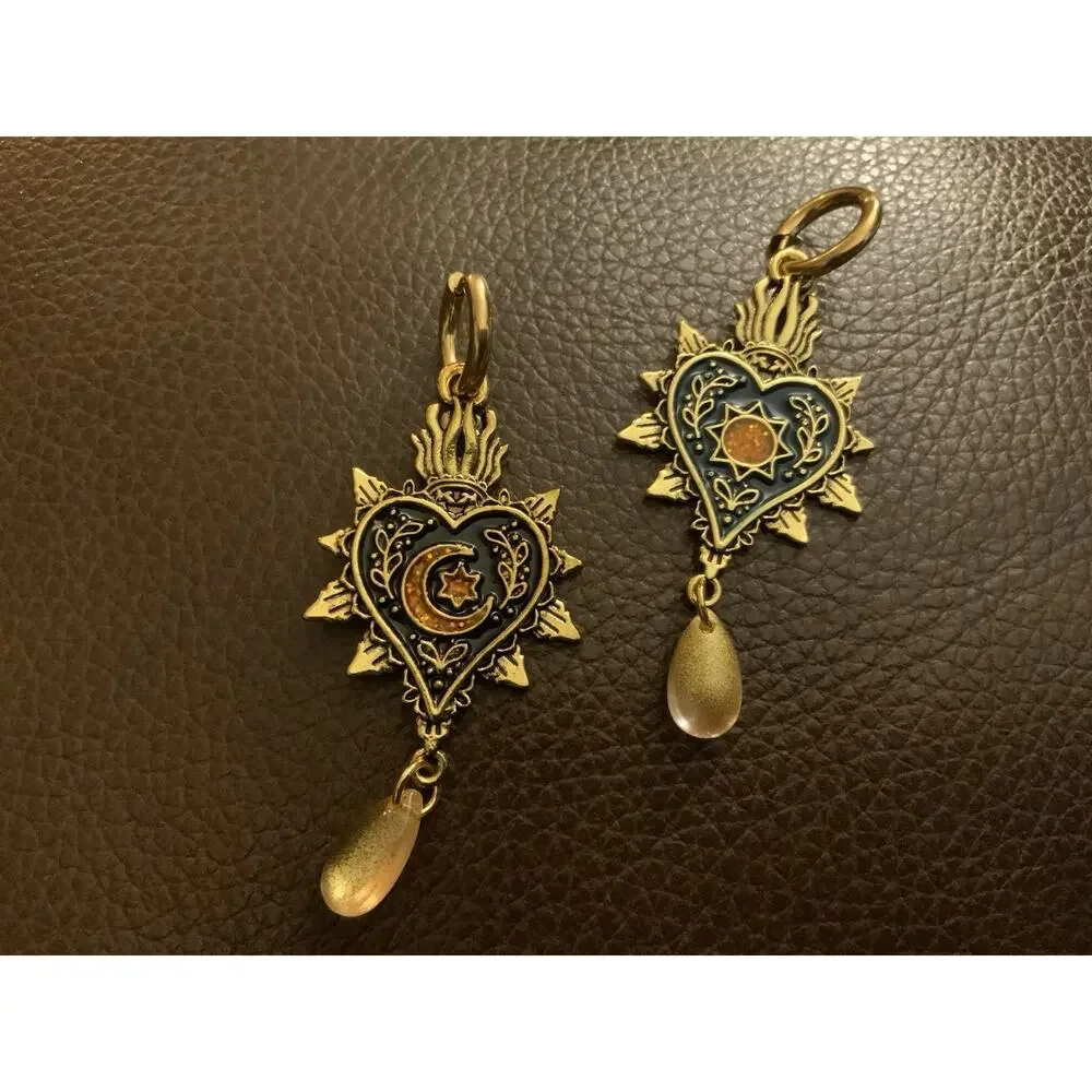 Free People Heart Star Moon Earrings Hoop Gold Celestial Boho Flower Southwest
